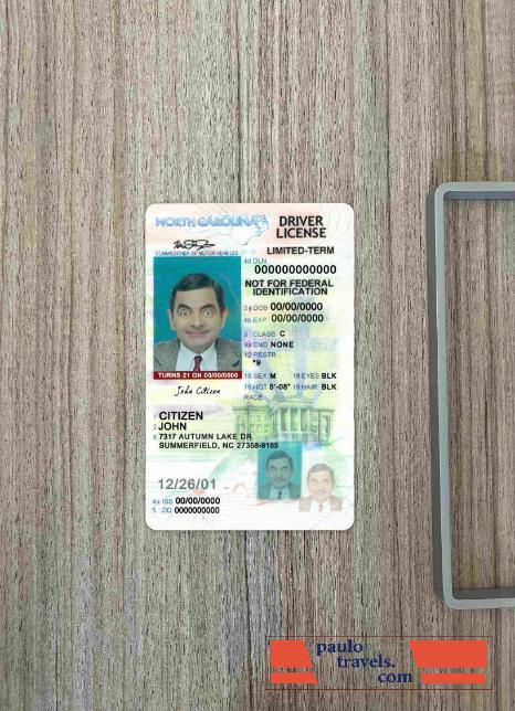 USA North Carolina driving license under 21 photolook FRONT PSD template